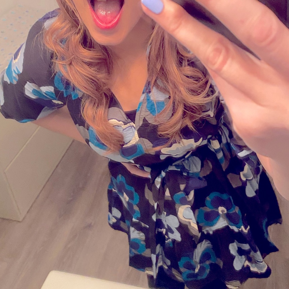 Blue floral print dress